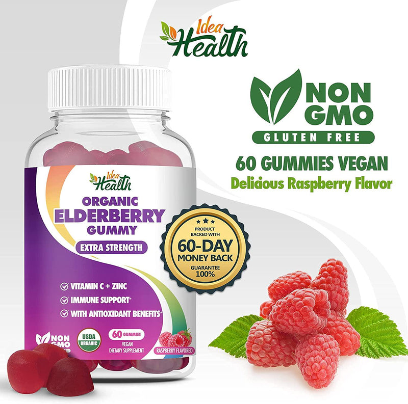 Organic USDA Certified Elderberry Gummy - Extra Strength Formula - Non-GMO and Gluten Free - Sambucus Elderberry Gummies, Immune Support Supplement | 60 Gummies