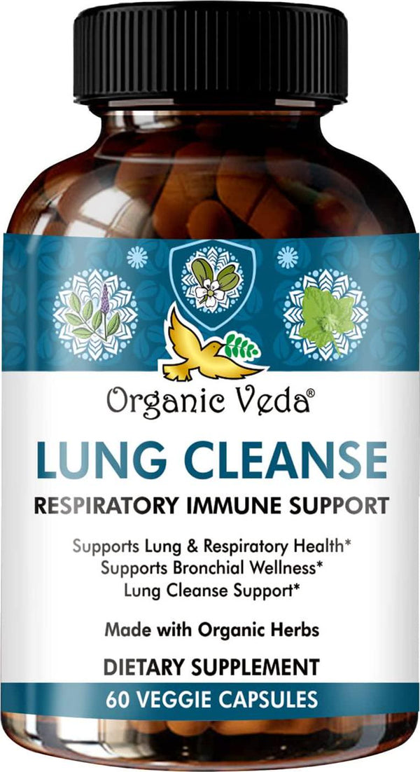 Organic Veda Lung Cleanse Respiratory Immune Support - Natural Lung Support Supplement - Vitamin C from Amla Fruit, Organic Herb Blend for Bronchial Wellness, Clear Nasal Passages - 60 Caps, 2600mg