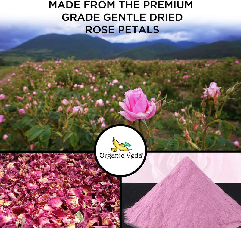 Organic Veda Rose Petal Powder 7 Ounce | USDA Certified Organic, Premium 100% Pure Edible Grade Red Rose Powder, Non GMO | All Natural Face Mask