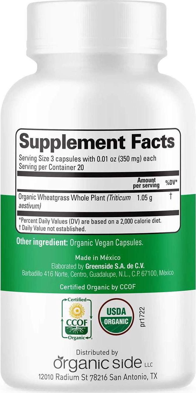Organic Wheatgrass 60 Capsules - for Energy, Detox and Immunity Support - Certified USDA - Non GMO - Vegan