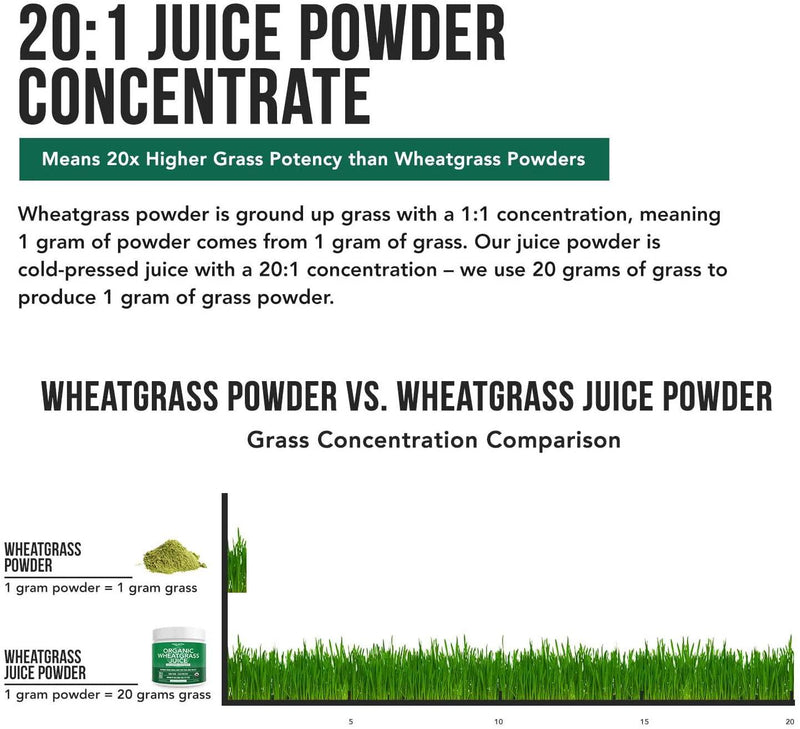 Organic Wheatgrass Juice Powder - Grown in Volcanic Soil of Utah - Raw and BioActive Form, Cold-Pressed Then CO2 Dried - Complements Barley Grass Juice Powder - 5.3 oz