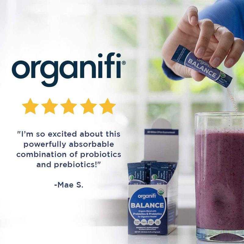 Organifi: Balance - Prebiotic and Probiotic Supplement - 30 Portable Sticks - Organic, Vegan, No Gluten, Dairy, or Soy - for Immune Support, Gut Health, and Improved Nutrient Absorption