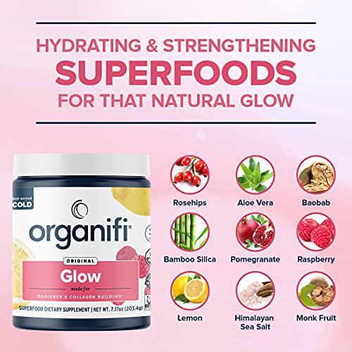 Organifi: Glow - Organic Collagen Supplement Powder - 30 Servings- USDA Certified Organic and Vegan - Superior Hydration, Build Collagen, Achieve Radiant Skin - Potent Superfood Blend - Immunity Support