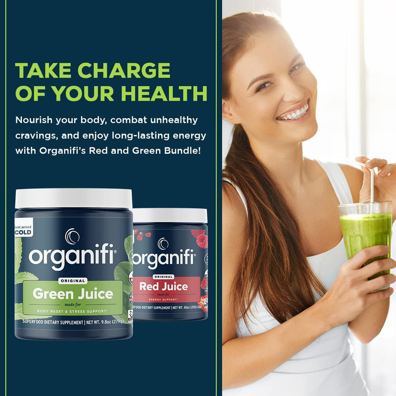 Organifi Green Juice and Red Juice Bundle - 30 Day Supply - Delicious, Refreshing Organic Superfood Supplement Powder with Antioxidants for Energy and Stress Relief Support - No GMO, Gluten, or Soy