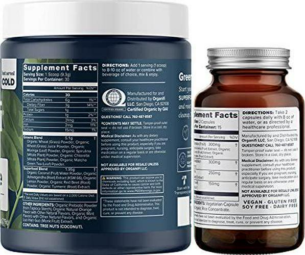 Organifi Green Juice Superfood Powder (30 Servings) and Liver Detox (30 Capsules) Weight Control, Detox Cleanse, Stress Relief, Digestive and Immunity Support - Gluten Free, Vegan, Whole Food