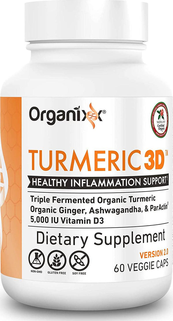 Organixx - Turmeric 3D - Natural Inflammatory Support - 60 Vegetarian Capsules - Powerful Immune Support, Maintain Healthy Joints, Fermented for Maximum Bioavailability