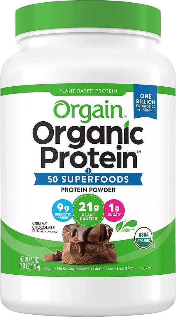 Orgian Organic Protein and Superfoods Plant Based Powder, Creamy Chocolate Fudge, 2.64 lb