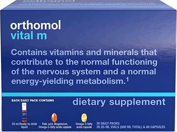 Orthomol Vital M Vial, Men's Multivitamin, 30-Day Supply, Vitamins A, B, C, D, E, K, Iodine, Omega-3