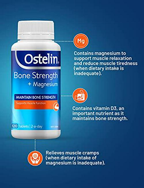 Ostelin Bone Strength + Magnesium with Vitamin D and Calcium - D3 for Bone Health, 120 Tablets