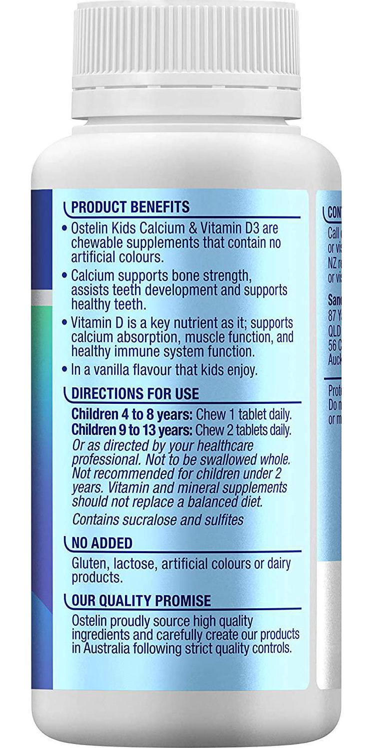 Ostelin Kids Calcium and Vitamin D Chewable - D3 for Childrens Bone Health and Immunity, Vanilla Flavour, 90 Tablets