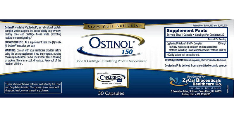 Ostinol Standard 150mg. Bone and Joint Supplement. Stem Cell Activation Certified. Bio Active Protein Complex for Mild Bone Loss and Mild Joint Disfunction. 30 Capsules