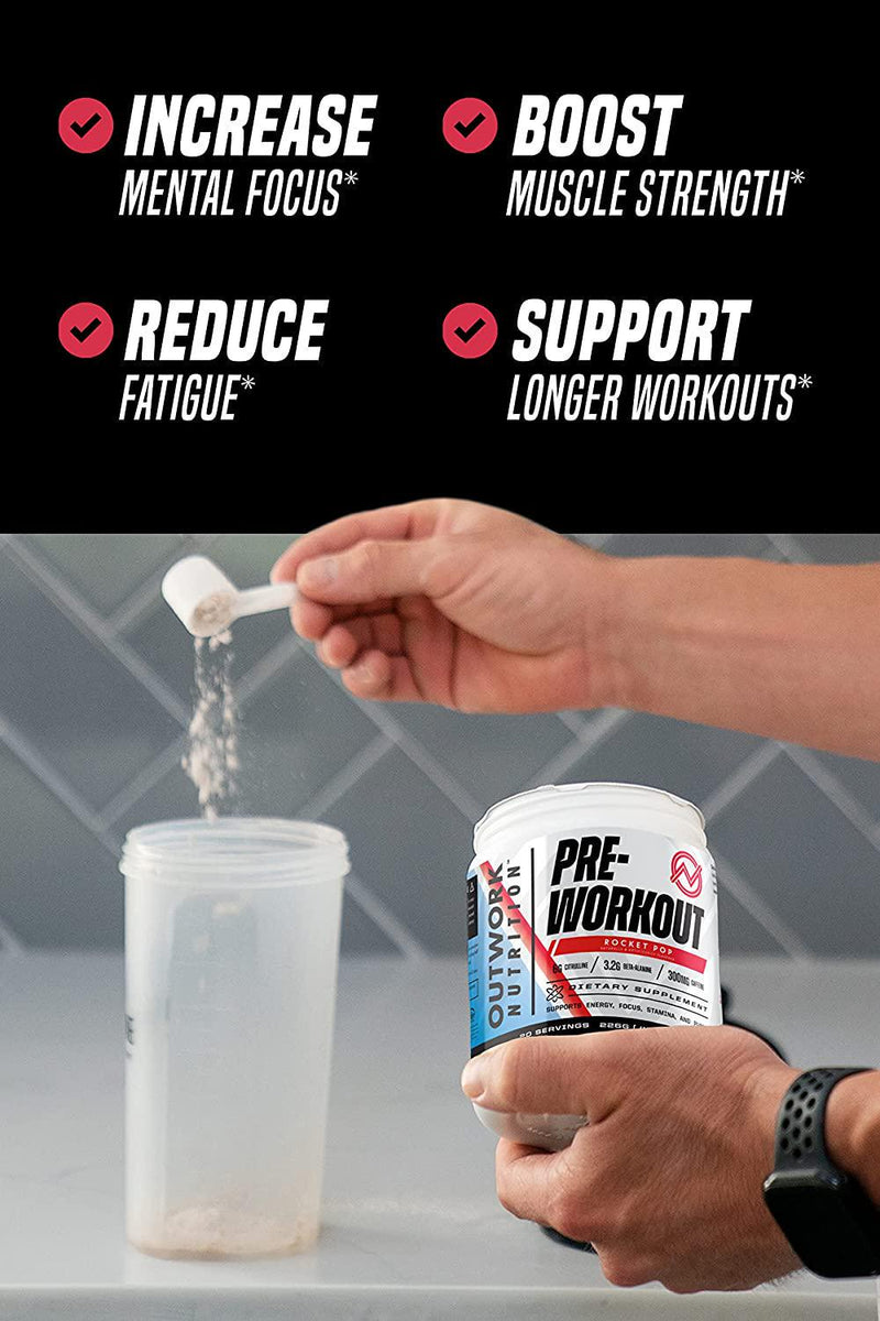 Outwork Nutrition Pre-Workout Supplement with Nootropics - Energy and Mental Focus for Better Workouts - Backed by Science (Rocket Pop, 226 Grams)