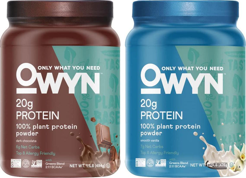 Owyn 100% Vegan Plant-Based Protein Powder, 2 x 1lb Bundle, 20g Protein, Pea, Chia and Pumpkin Seeds Blend, 1 Billion CFU Probiotics, Superfoods Greens, Dairy-Free, Gluten-Free, Soy-Free