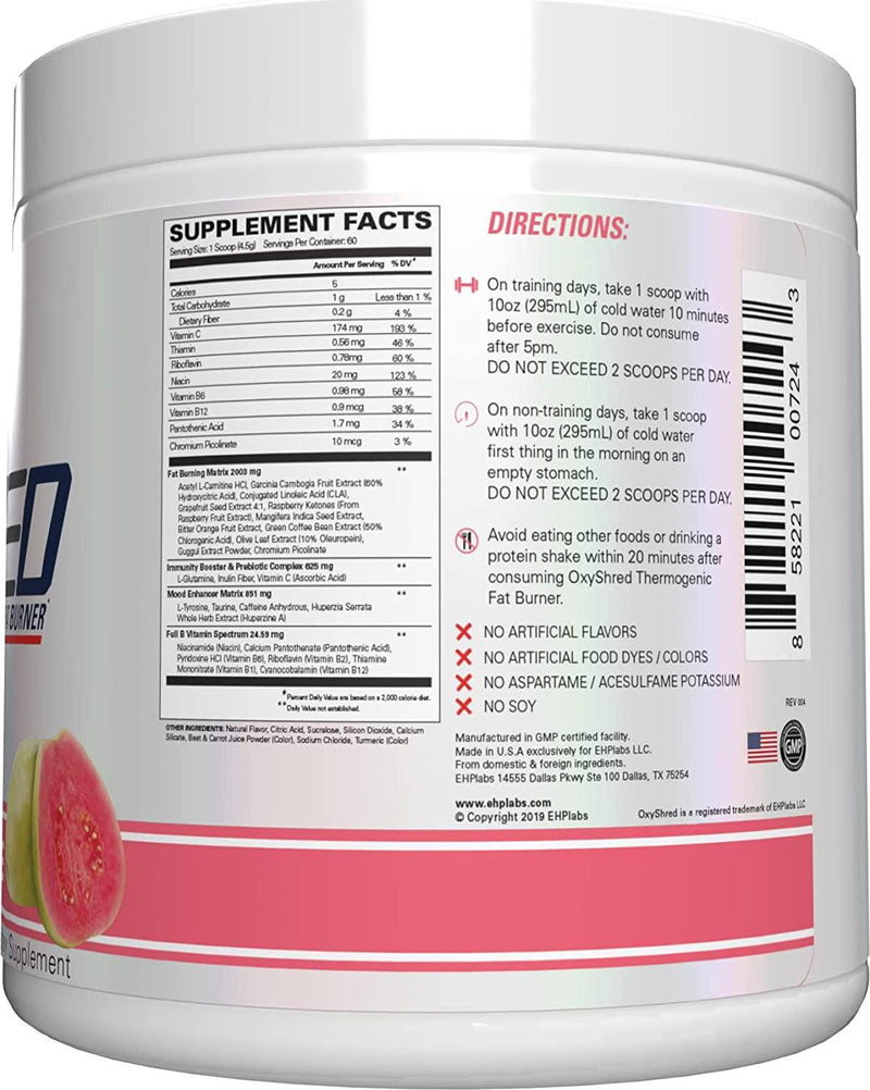 OxyShred Ultra Concentration by EHPlabs - Burn and Shred, Energy Booster, Pre-Workout, Metabolism Booster, 60 Servings (Guava Paradise)