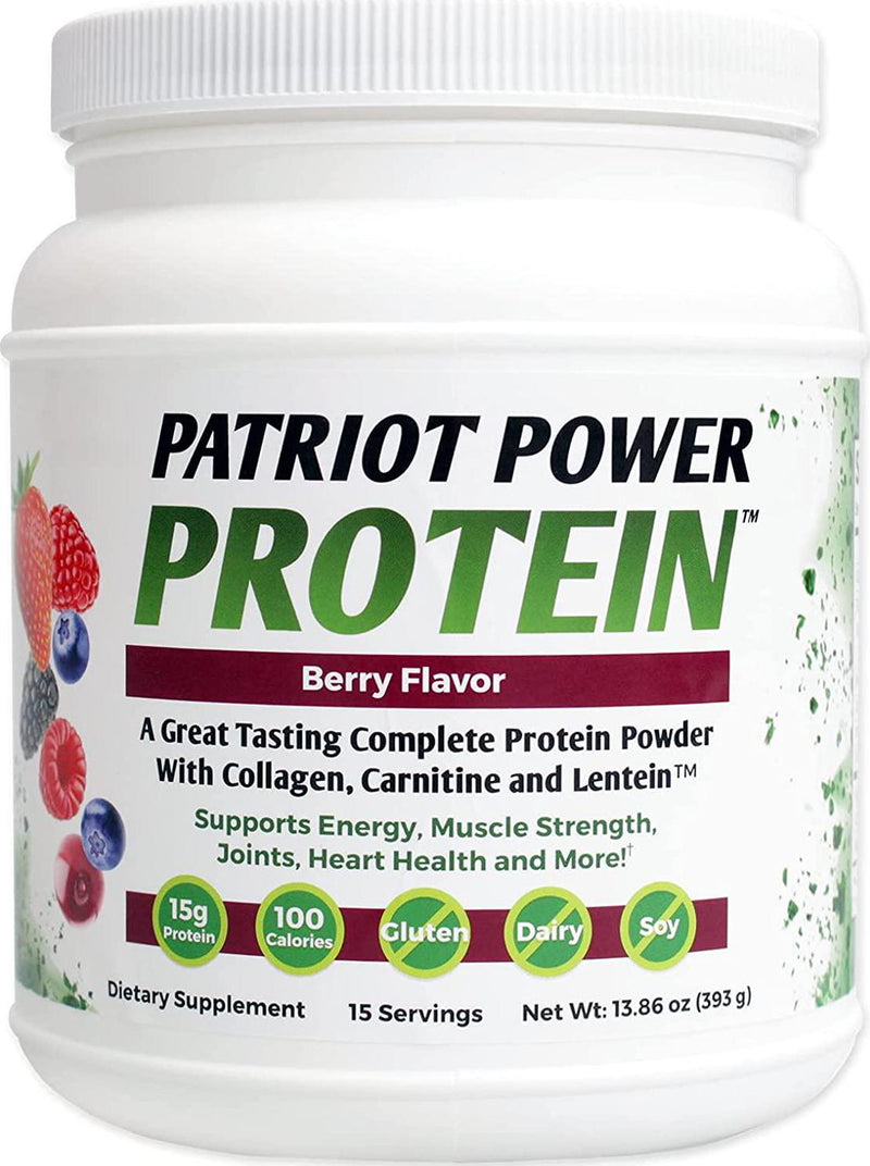 PATRIOT HEALTH ALLIANCE Patriot Power Protein Berry, 10g of Collagen Per Svg - Perfect for Post-Workout - Support Heart, Energy, and Muscle Growth, Recover with Amino Acids - Plant-Based and Keto Friendly