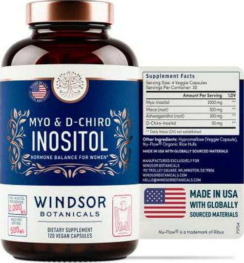 PCOS Support Supplement for Women - Symptom Relief, Mood, Fertility, and Weight Control - Powerful Windsor Botanicals Formula with Inositol, Ashwagandha, and Maca - 30-Day, 120 Vegan Capsules