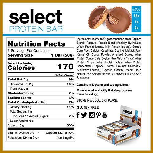 PEScience Select Low Sugar Protein Bar, Chocolate Peanut Butter, Case of 6 Bars, Gluten Free Low Carb