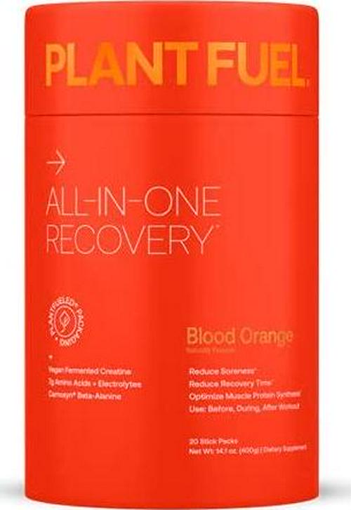 PLANTFUEL Vegan All-in-One Recovery Post Workout Drink - Plant Based, 3g of Creatine, 5.5g of BCAA's and EAA's Blood Orange (20 Servings)