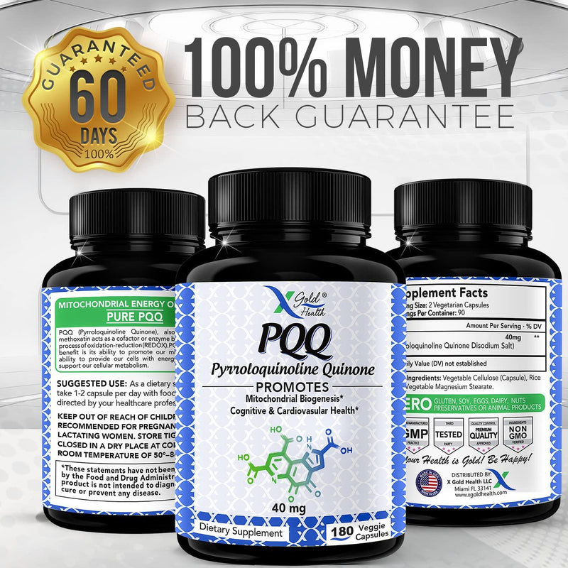 PQQ Supplement Veggie Capsules (Pyrroloquinoline Quinone), 99,7%+ Highly Purified - Promotes Mitochondrial Biogenesis, Energy Optimizer, Heart Health, Cognitive Function and Sleep Support (180CT)