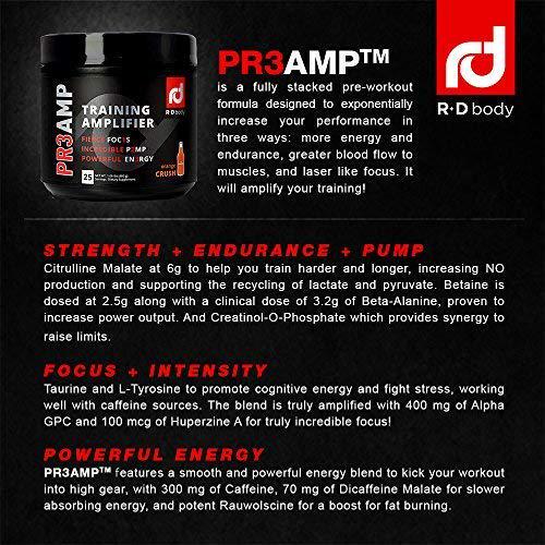 PR3AMP Pre Workout - The Best Pre Workout Supplement - Preworkout Training Amplifier - R+D Body Pre Workout (25 Servings) - Orange Crush