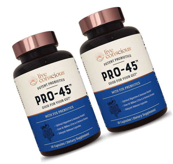 PRO45: #1 Clinical Grade Probiotic Formula, 45 Billion CFU, 11 Patented strains. Dairy Free. Delayed Release Veggie caps. Promotes Immune and Digestive Health. 60 Capsules (2-Pack)