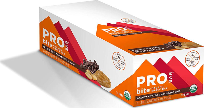 PROBAR - Bite Organic Energy Bar, Peanut Butter Chocolate Chip, Non-GMO, Gluten-Free, USDA Certified Organic, Healthy, Plant-Based Whole Food Ingredients, Natural Energy (12 Count)