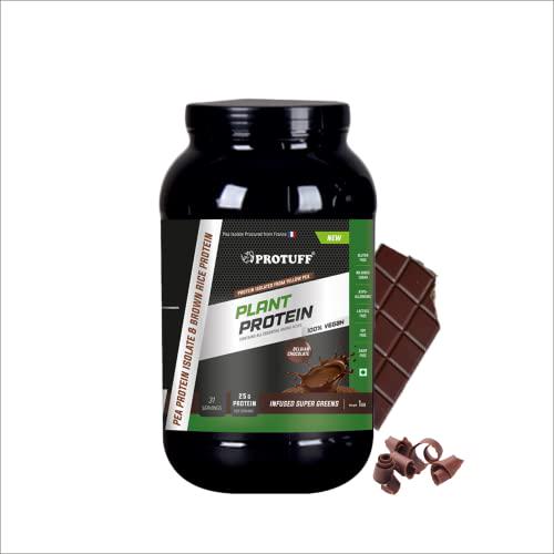 PROTUFF Plant Protein Supplement, Belgian Chocolate 1kg (31 Servings), Clinically Proven Ayurveda Herbs and Super Foods Infused, Plant Protein for Men and Women, No Added Sugar