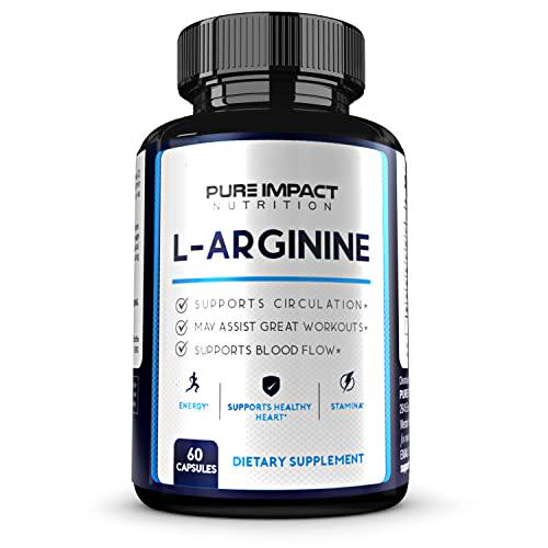 PURE IMPACT Nutrition L arginine |1340mg Nitric Oxide Booster with L-Citrulline | Essential Amino Acids for Heart Health | Supplement for Muscle Growth, Pumps, Endurance and Energy | 60 Capsules
