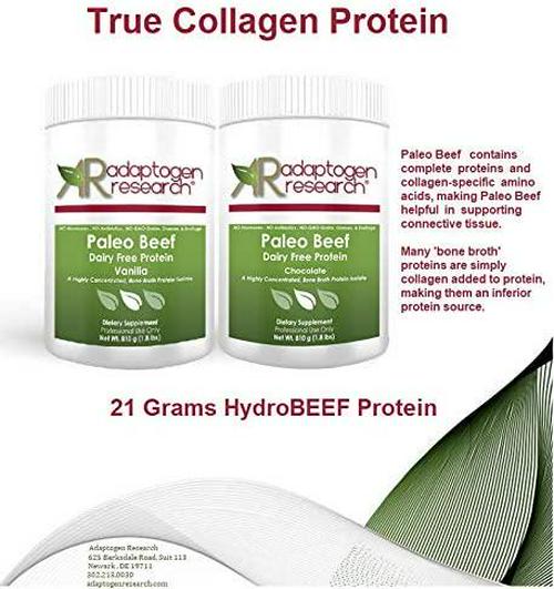 Paleo Beef Protein Powder | Chocolate Pure Grass-Fed Beef Collagen Peptides | 21Grams HydroBEEF Protein with Collagen | 30 Serving 810 Grams (1.8 LBS) | Adaptogen Research