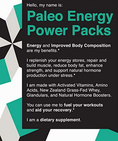 Paleo Energy Power Packs Multivitamin. Keto Pre Workout Supplement w/Grass Fed Whey, Glandulars, Probiotics, Vitamins. Burn Fat, Gain Lean Muscle, Boost Energy, Focus, Recovery. Natural Preworkout