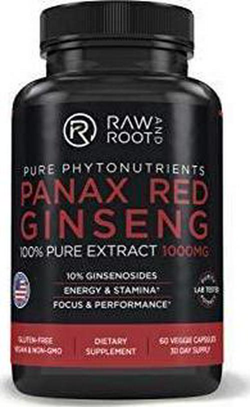 Panax Red Ginseng (Korean Ginseng) 100% Extract (4:1) - 1000mg x 4X Potency Compared to Root Powder - Standardized 10% Ginsenosides - Energy, Stamina, Performance, Focus - Veg Capsules (60 Veg Caps)