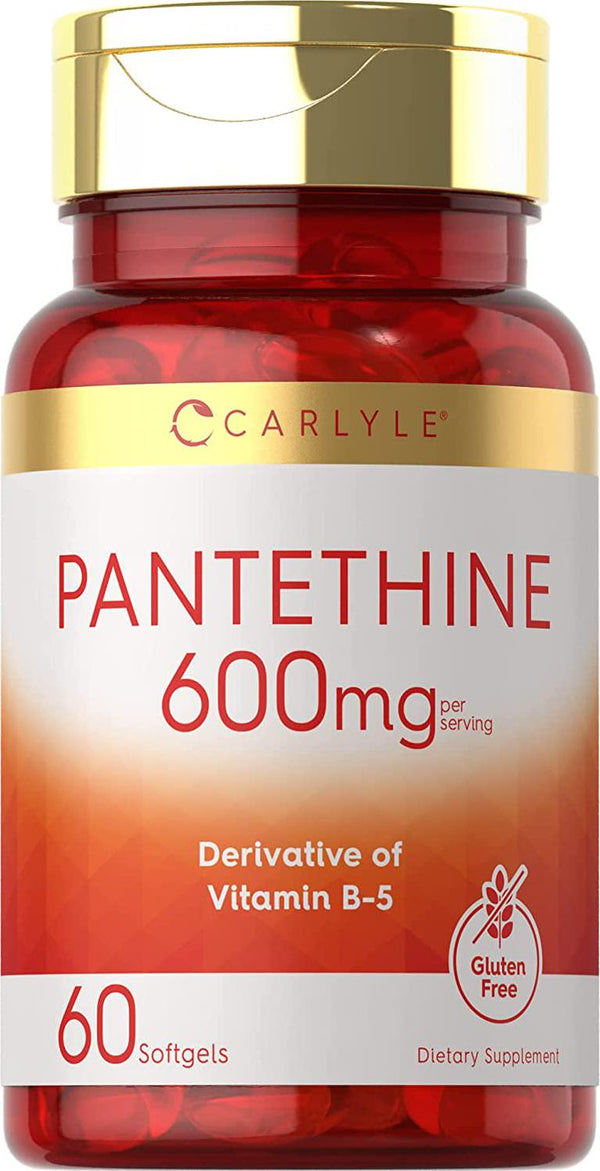 Pantethine 600 mg | 60 Softgel Capsules | Vitamin B5 Derivative | Non-GMO, Gluten Free Supplement | by Carlyle