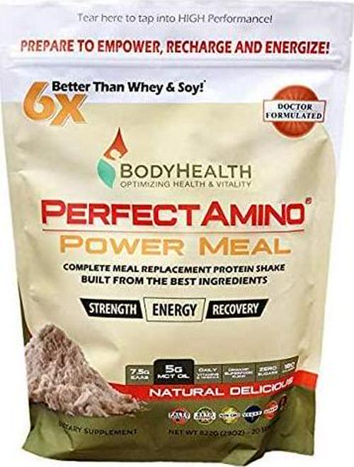 PerfectAmino Power Meal: (Natural Vanilla Flavor) Organic Meal Replacement and Protein Powder Drink w/ MCT Oil, Probiotics, Vegan, High Nutrition, For Weight Loss Diet