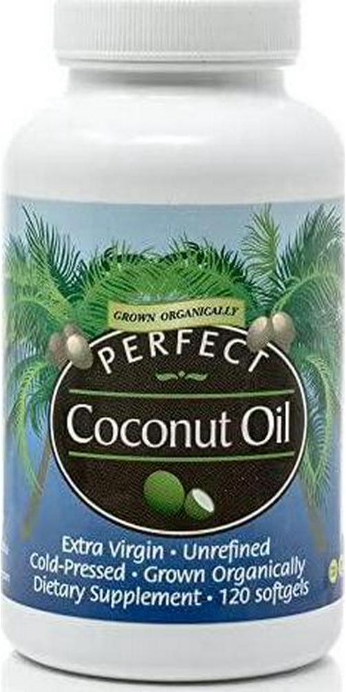 Perfect Coconut Oil- Pure, Organic, Cold-Pressed, Extra Virgin, Unrefined~120 Softgels 1000mg each, by Perfect Supplements