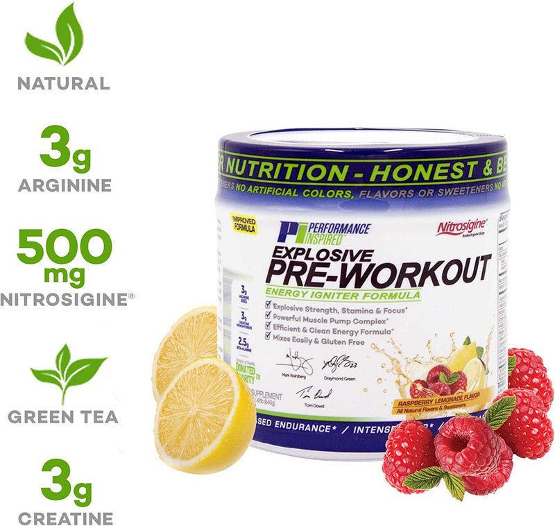 Performance Inspired Nutrition Pre-Workout Powder - All Natural - G-Free and Vegan Formula - Contains Citrulline - Nitrosigine - Green Tea - Arginine - Beta Alanine - Raspberry Lemonade - 23.84 Ounce