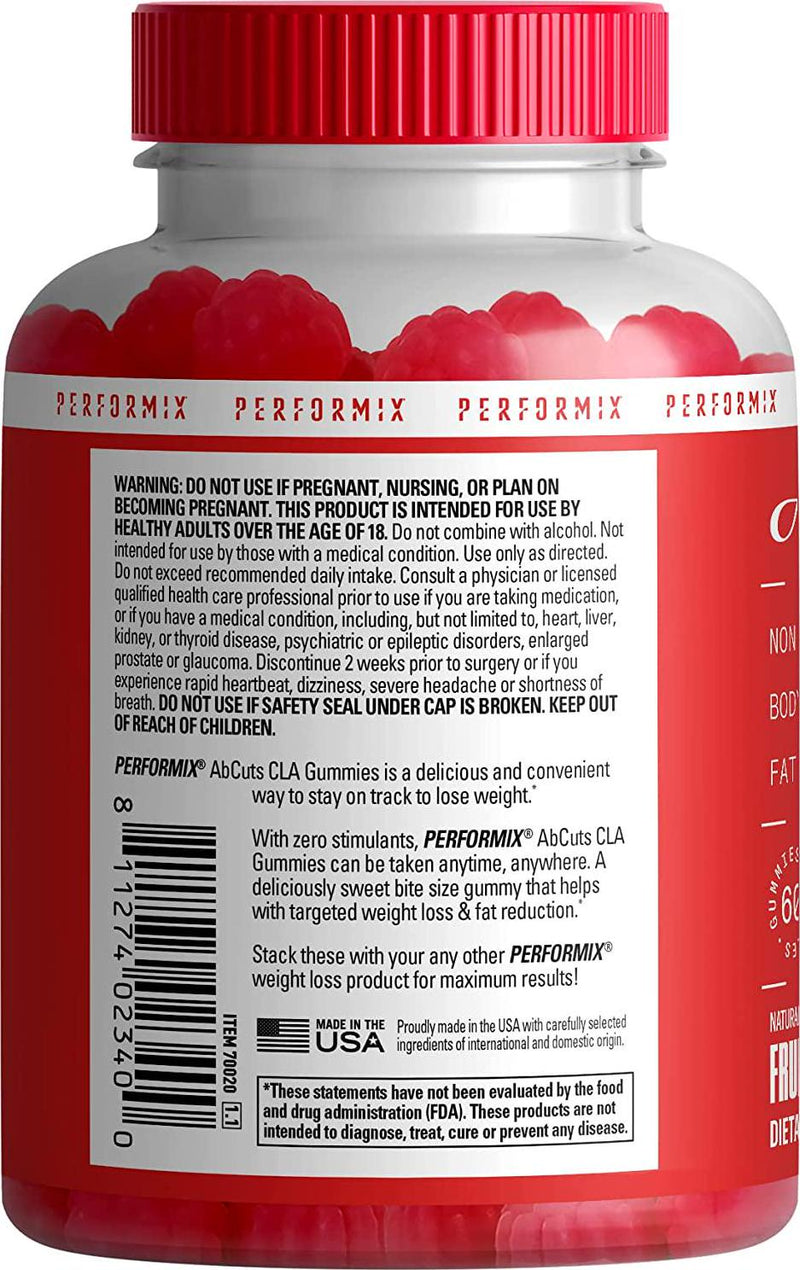 Performix AbCuts CLA Gummies - 60 Gummies, Fruit Punch - Non-Stimulant, Body Composition and Fat Reduction - Contains Omega 3, Flaxseed Oil and Vitamin E Sugar Free Healthy Metabolism