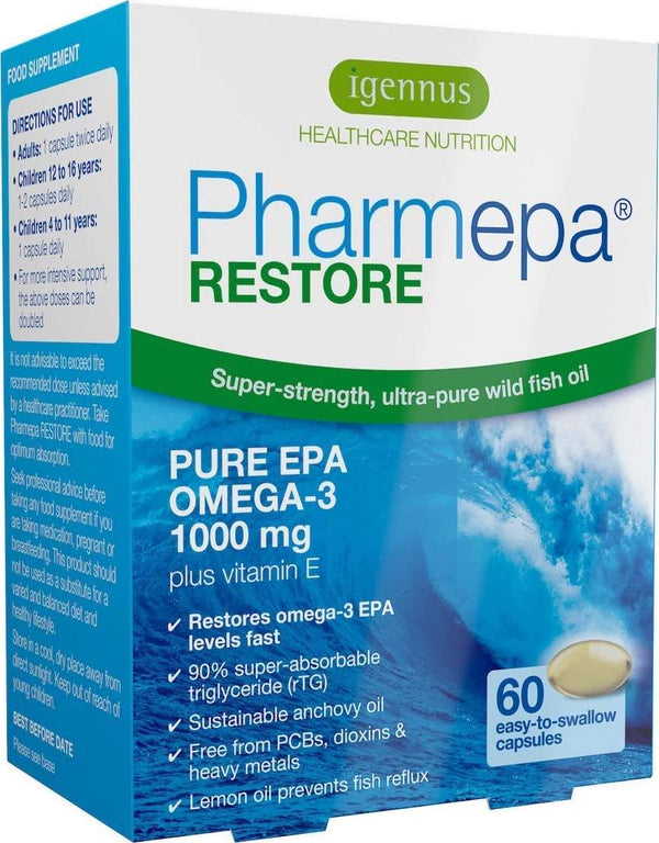 Pharmepa RESTORE Pure EPA Omega-3 Fish Oil, 1000mg EPA per serving, mood and heart, 60 softgels