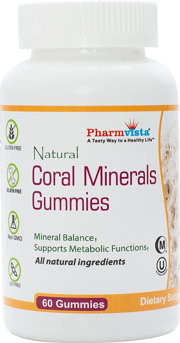 Pharmvista Coral Calcium Gummies with Trace Minerals - Tasty, Gelatin Free, Vegan Friendly Gummies with Natural Calcium and Vitamin D3, 60 Count