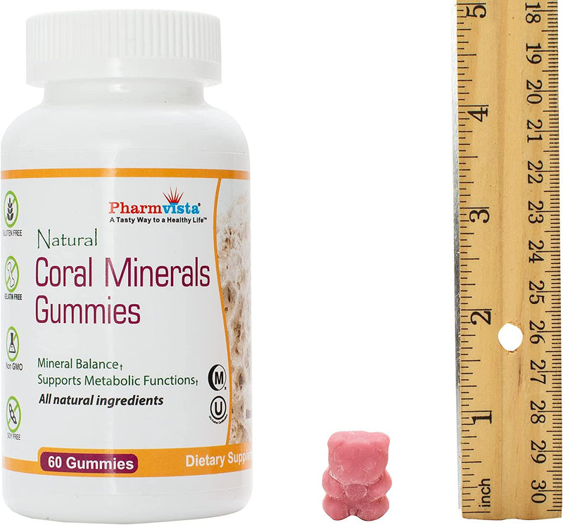 Pharmvista Coral Calcium Gummies with Trace Minerals - Tasty, Gelatin Free, Vegan Friendly Gummies with Natural Calcium and Vitamin D3, 60 Count