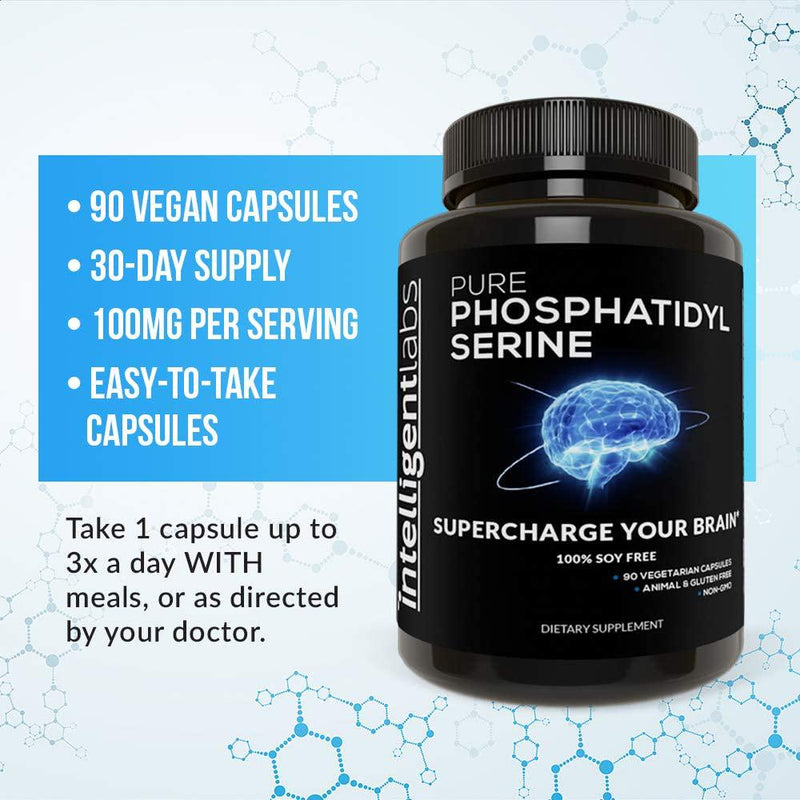 Phosphatidylserine 100mg, 100% Soy Free, Best Pure Phosphatidylserine, Intelligent Labs