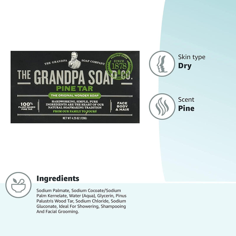 Pine Tar Bar Soap by The Grandpa Soap Company | The Original Wonder Soap | 3-in-1 Cleanser, Deodorizer and Moisturizer | 4.25 Oz.