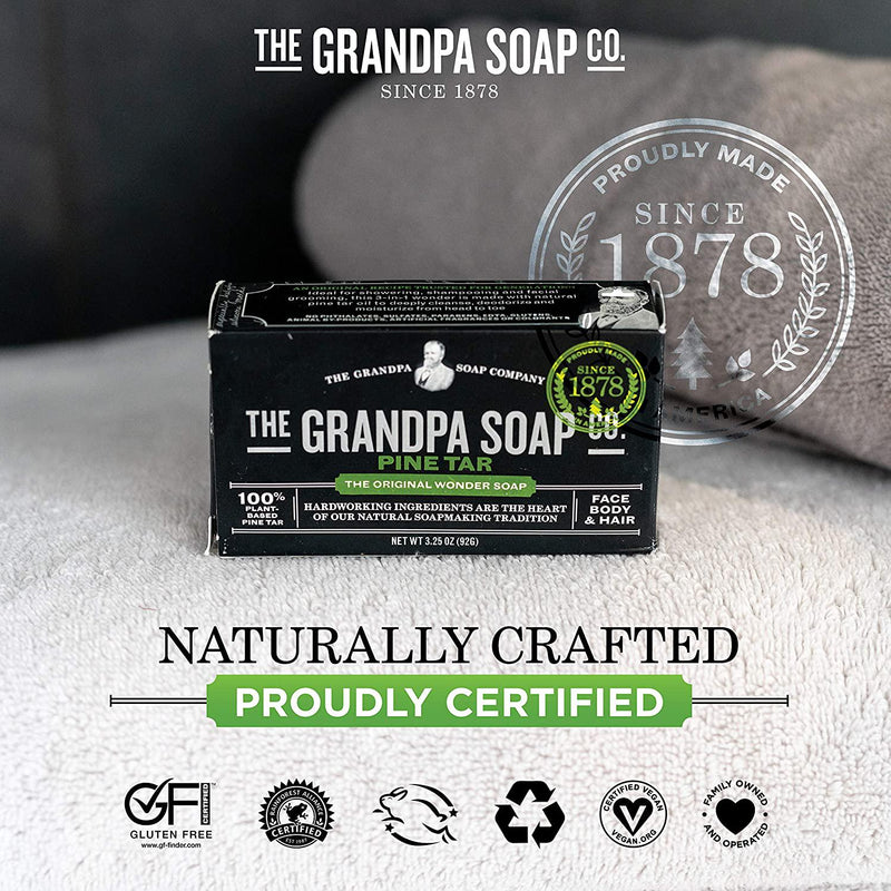 Pine Tar Bar Soap by The Grandpa Soap Company | The Original Wonder Soap |Vegan, 3-in-1 Cleanser, Deodorizer and Moisturizer | 3.25 Oz.