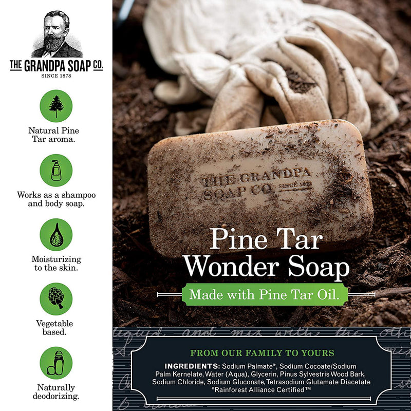 Pine Tar Bar Soap by The Grandpa Soap Company | The Original Wonder Soap |Vegan, 3-in-1 Cleanser, Deodorizer and Moisturizer | 3.25 Oz.