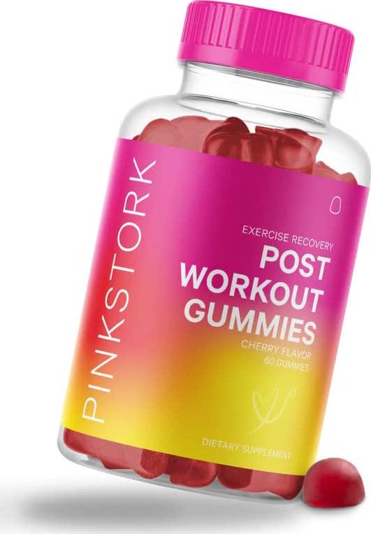 Pink Stork Post Workout Gummies: Tart Cherry Extract Supplement, Muscle Recovery, Sore Muscles + Pain Relief, Anti-Inflammatory, Celery Seed Extract, Post Workout Recovery, Women-Owned, 60 Gummies