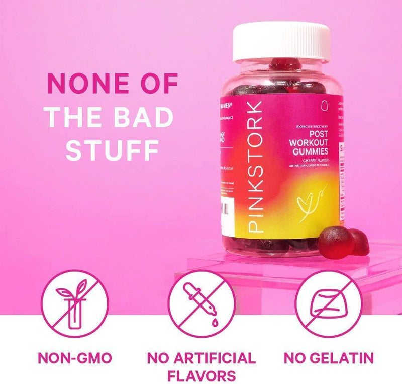 Pink Stork Post Workout Gummies: Tart Cherry Extract Supplement, Muscle Recovery, Sore Muscles + Pain Relief, Anti-Inflammatory, Celery Seed Extract, Post Workout Recovery, Women-Owned, 60 Gummies