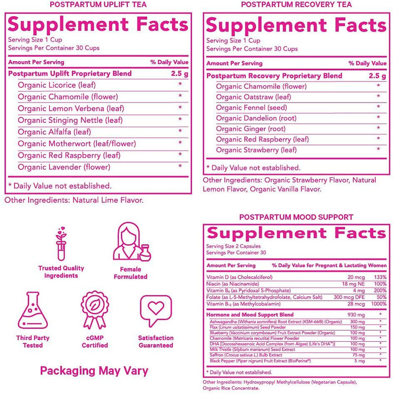 Pink Stork Postpartum Bundle: Postpartum Reset, Uplift Tea, Recovery Tea To Support Hormones + Healthy Mood, Restores Nutrients
