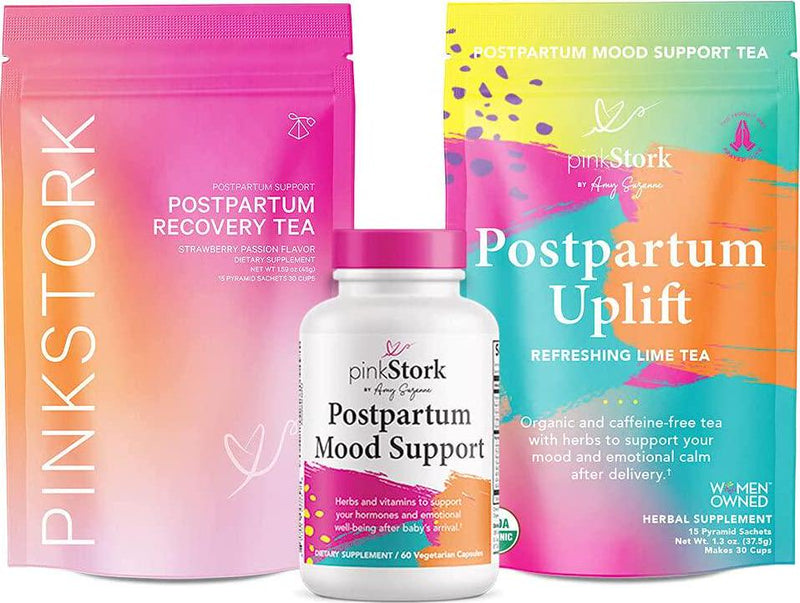 Pink Stork Postpartum Bundle: Postpartum Reset, Uplift Tea, Recovery Tea To Support Hormones + Healthy Mood, Restores Nutrients