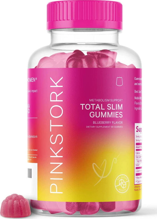 Pink Stork Total Slim Gummies: Sugar-Free Energy Gummy, Metabolism Support, Post Workout Recovery, Weight Loss for Women, L Carnitine Tartrate + Amino Acids, Women-Owned, 60 Blueberry Gummies