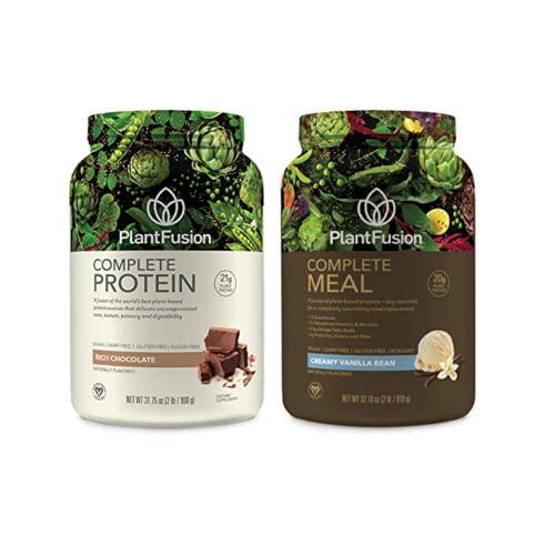 PlanFusion Complete Protein and Meal Bundle, Vegan, Dairy Free, Gluten Free, Soy Free, Allergy Free w/Digestive Enzyme, Dietary Supplement, Complete Protein Chocolate 2 LB, Complete Meal Vanilla 2 LB