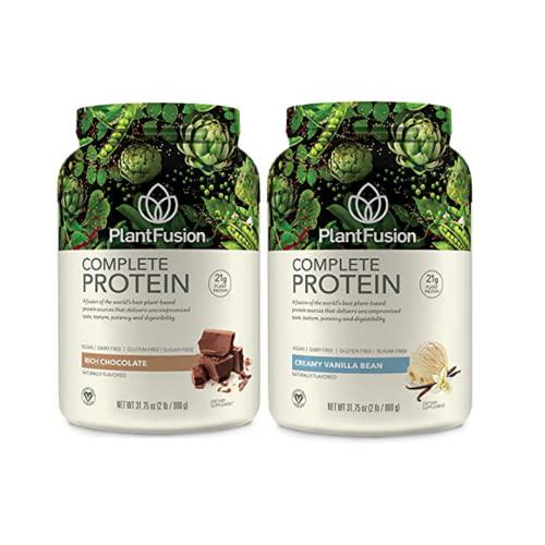 PlantFusion Complete Plant Based Pea Protein Powder Bundle, Non-GMO, Vegan, Dairy Free, Gluten Free, Soy Free, Allergy Free w/Digestive Enzymes, Dietary Supplement, Vanilla Bean and Chocolate 2 Pound